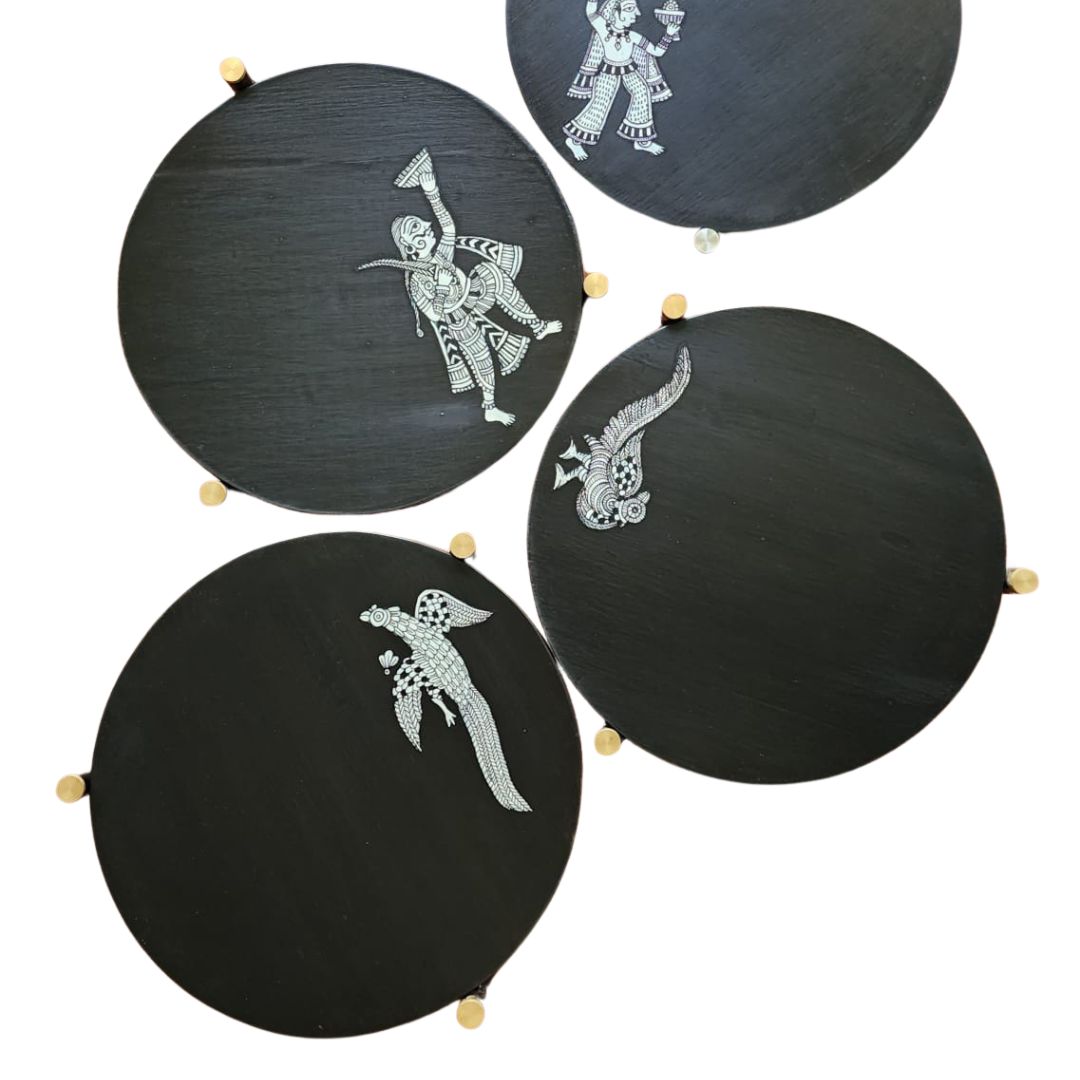 Mata Ni Pachedi Handpainted Wood Metal Stool