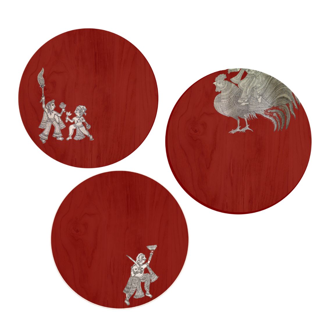 Mata Ni Pachedi Handpainted Wood Metal Stool